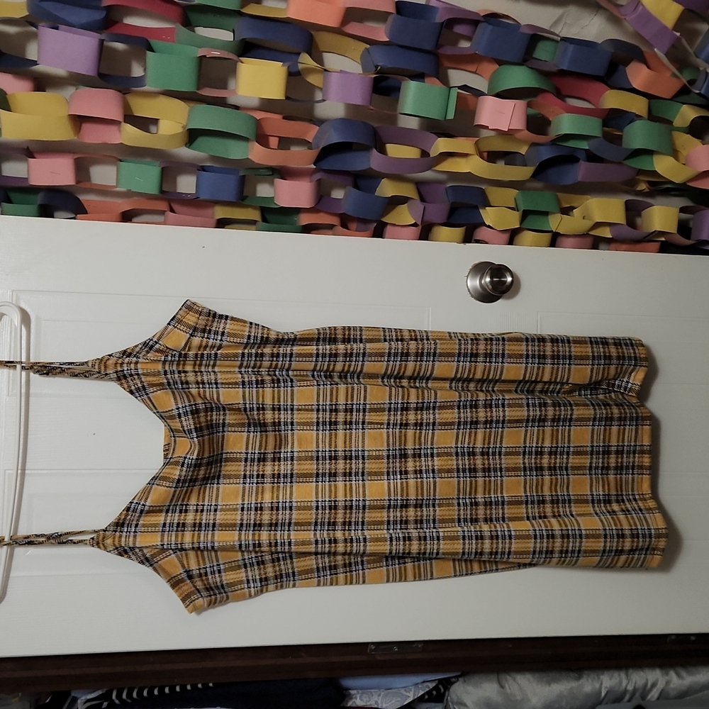 Yellow Plaid sundress adjustable straps 3X